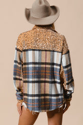 BiBi Curved Hem Sequin Plaid Button Up Jacket OutfitFlow